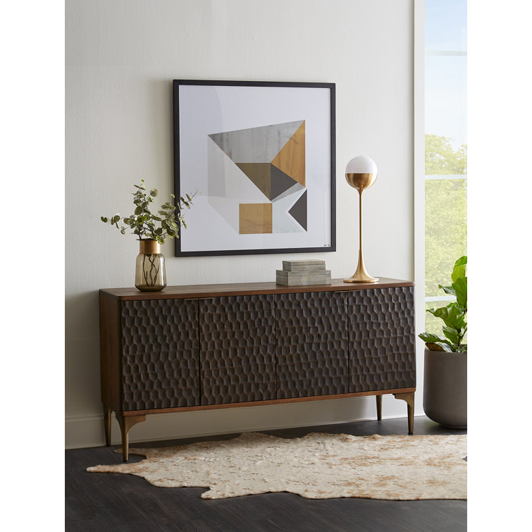 Medium Brown Mango Wood Sideboard with Bronze Accents
