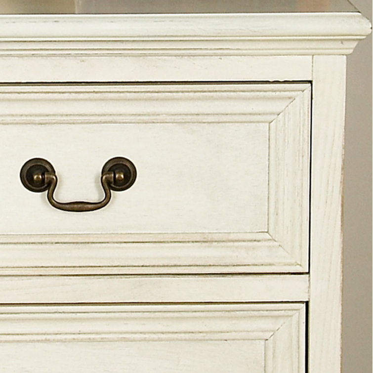 Elegant Cream Solid Wood & Metal 3-Drawer Storage Side Table