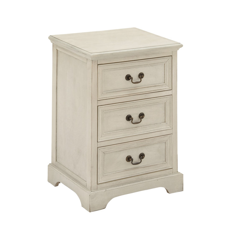 Elegant Cream Solid Wood & Metal 3-Drawer Storage Side Table