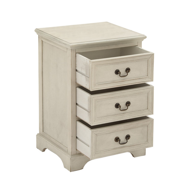 Elegant Cream Solid Wood & Metal 3-Drawer Storage Side Table