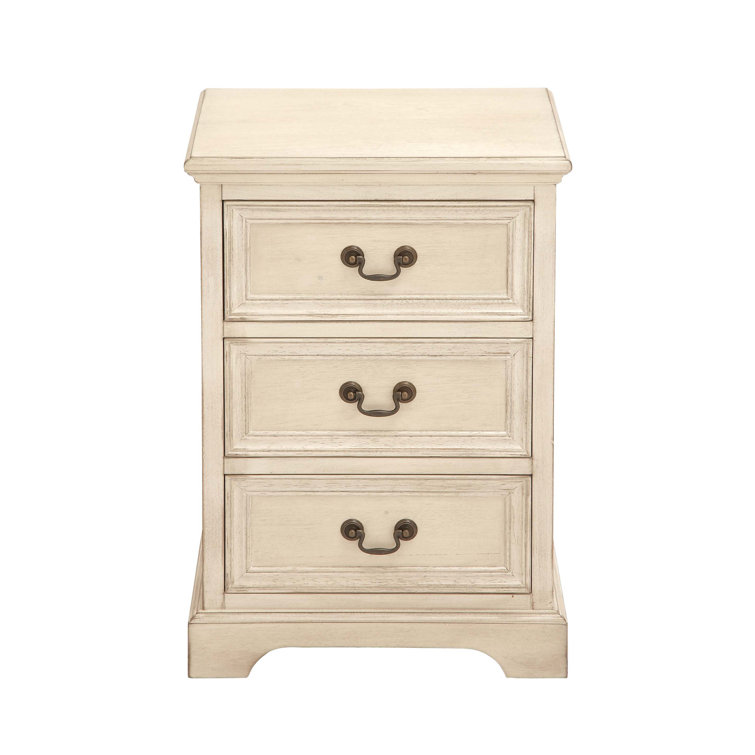 Elegant Cream Solid Wood & Metal 3-Drawer Storage Side Table