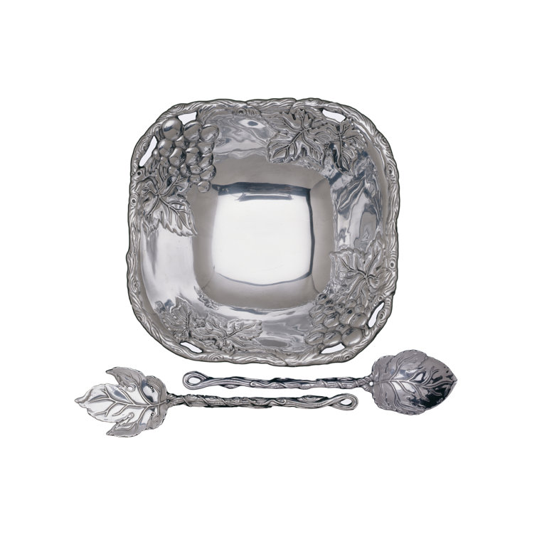 Arthur Court Designs Grape Pattern Aluminum Salad Bowl and Servers Set