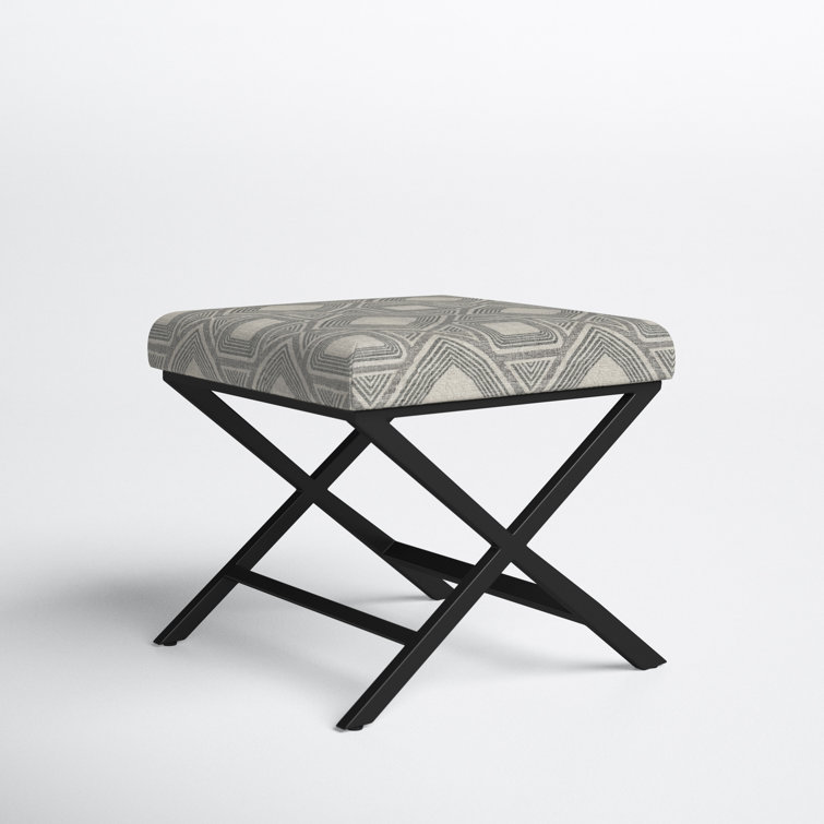 Charcoal Square Geometric Tufted Footstool with Metal X Base