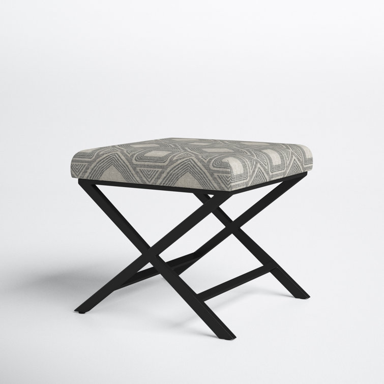 Charcoal Square Geometric Tufted Footstool with Metal X Base