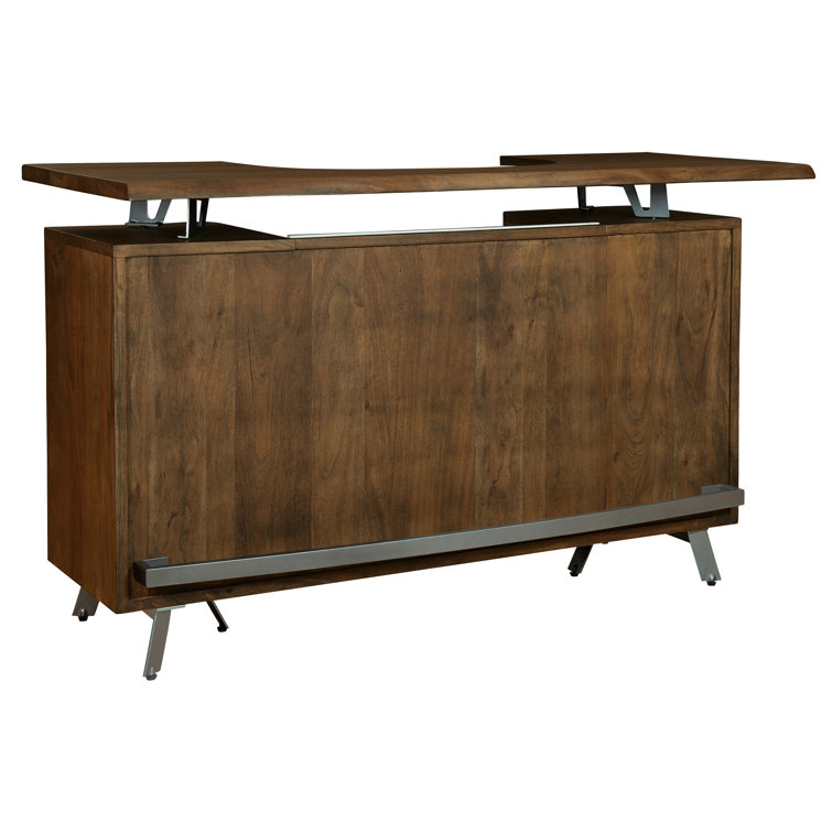 68'' Walnut Acacia Bar with Graphite Metal Legs