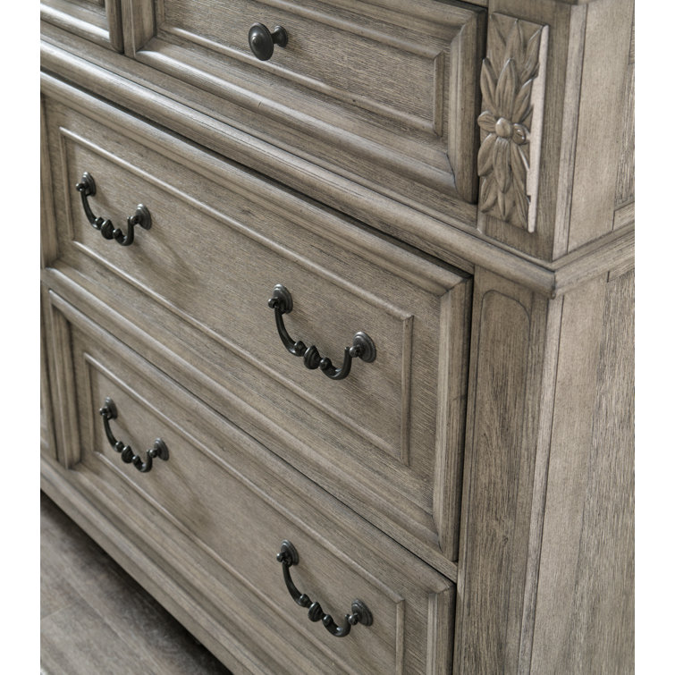 Antique Gray and Walnut 7-Drawer Dresser with Mirror