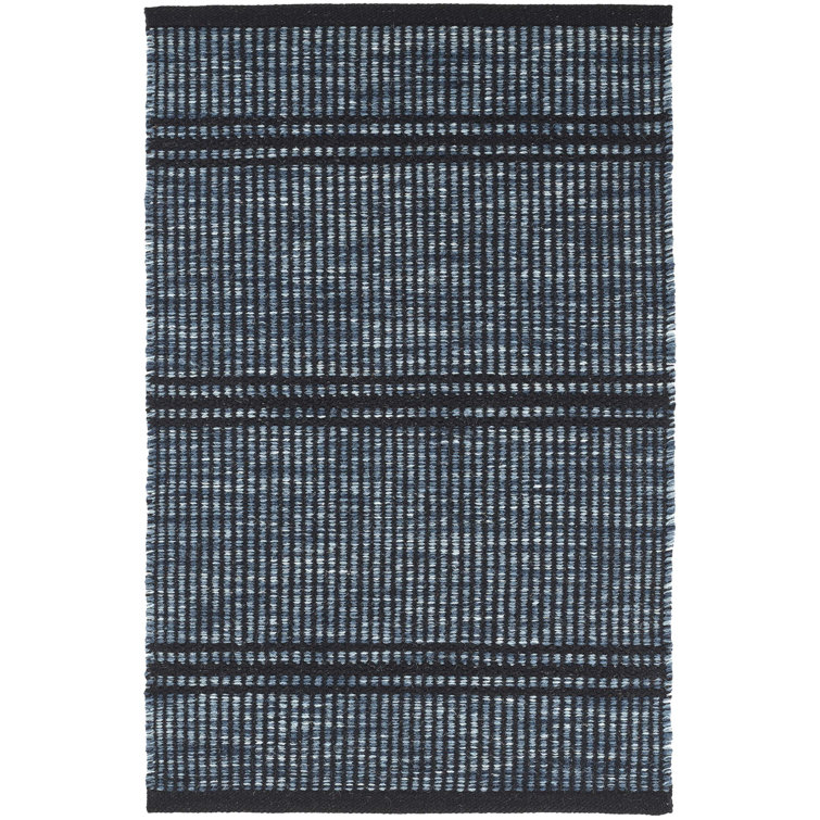Handwoven Navy Blue Wool and Synthetic Herringbone Area Rug