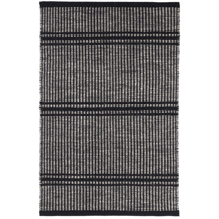 Black and Gray Handwoven Wool Herringbone Rug, 6' x 9'
