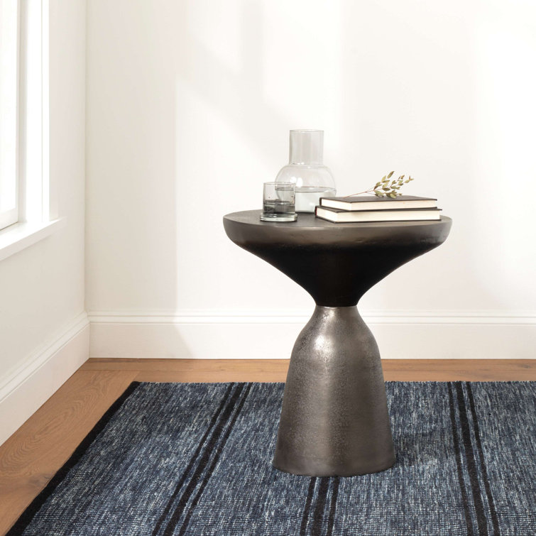 Navy and Black Herringbone Wool Handwoven Area Rug 2' x 3'