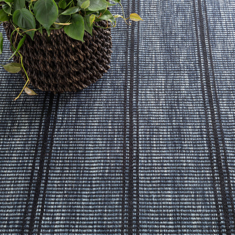 Navy and Black Herringbone Wool Handwoven Area Rug 2' x 3'