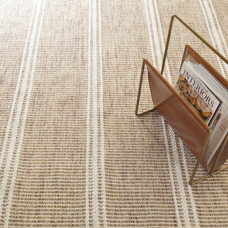 Natural Beige and Brown Wool Herringbone 3' x 5' Rug