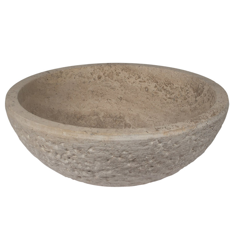 Afyon Noce Travertine Round Stone Vessel Sink, 16"