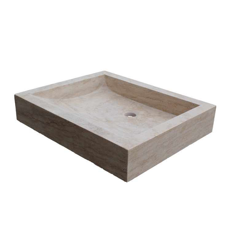 Beige Cream Rectangular Stone Vessel Sink, 18''