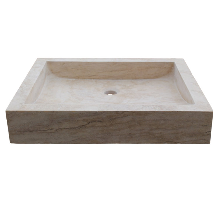 Beige Cream Rectangular Stone Vessel Sink, 18''