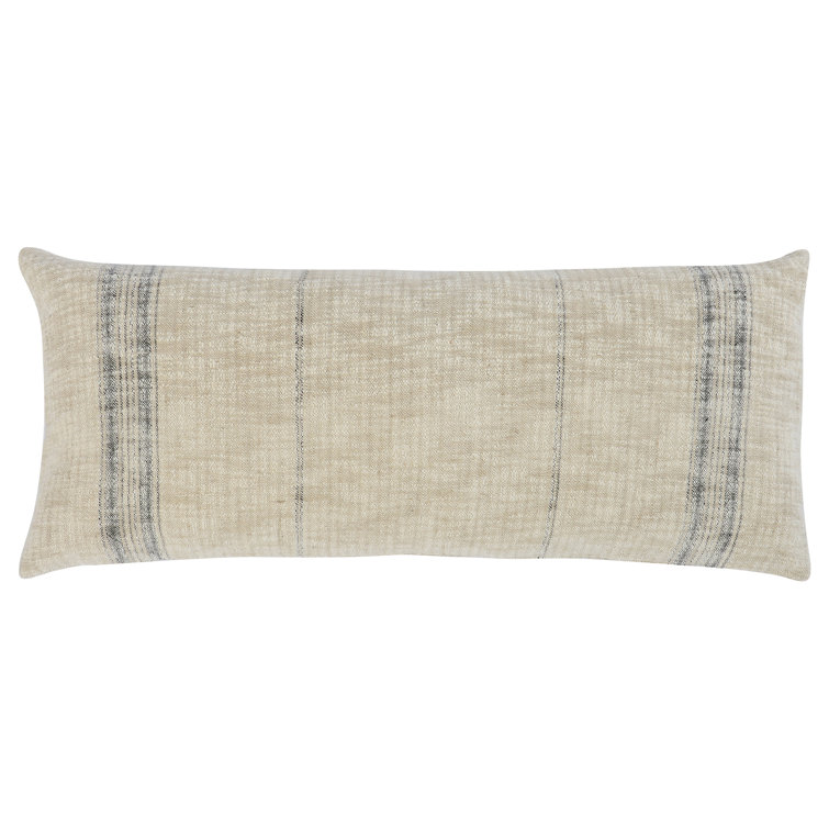 Tia 16"x36" Natural Black Cotton Linen Throw Pillow