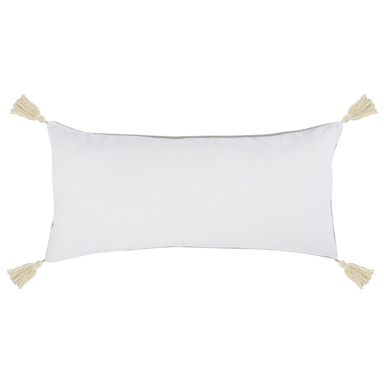 Gray and Ivory Rectangular Throw Pillow with Tassels