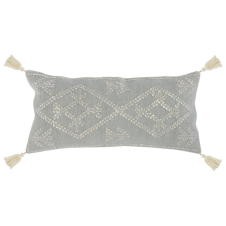 Gray and Ivory Rectangular Throw Pillow with Tassels