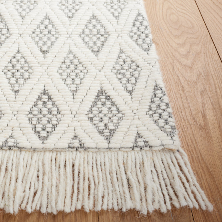 Handmade Ivory and Grey Wool Rectangular Area Rug 3' x 5'
