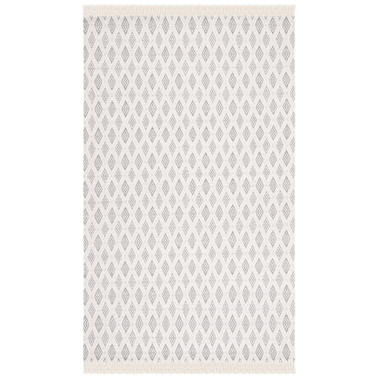 Handmade Ivory and Grey Wool Rectangular Area Rug 3' x 5'