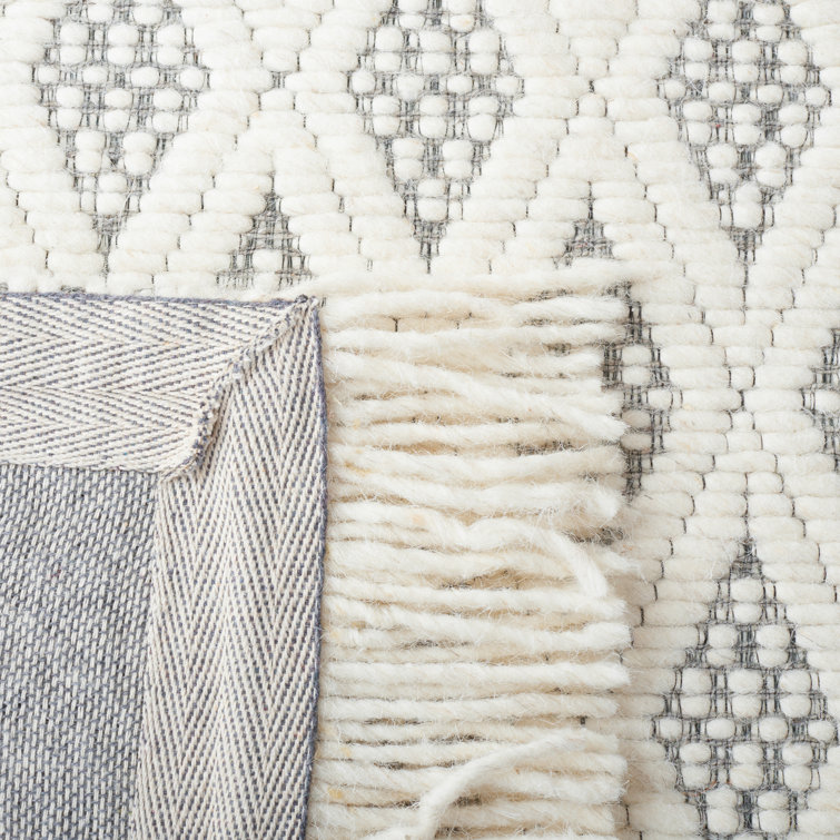 Handmade Ivory and Grey Wool Rectangular Area Rug 3' x 5'