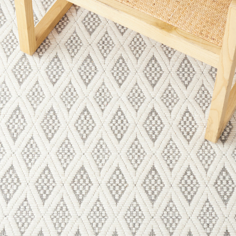Handmade Ivory and Grey Wool Rectangular Area Rug 3' x 5'