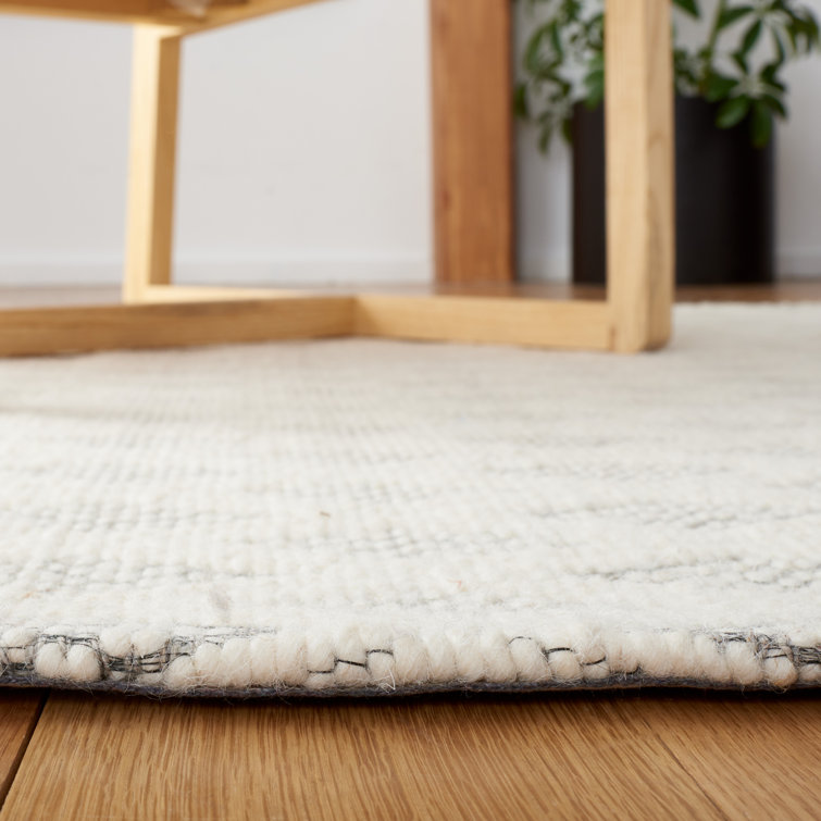 Handmade Ivory and Grey Wool Rectangular Area Rug 3' x 5'