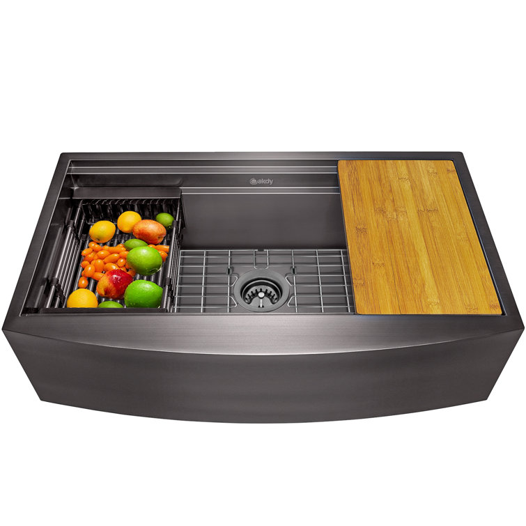 Matte Black Stainless Steel Farmhouse Single Bowl Kitchen Sink