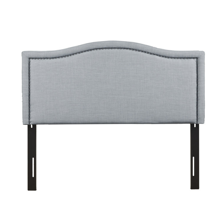 Beige Queen Upholstered Headboard with Nailhead Trim