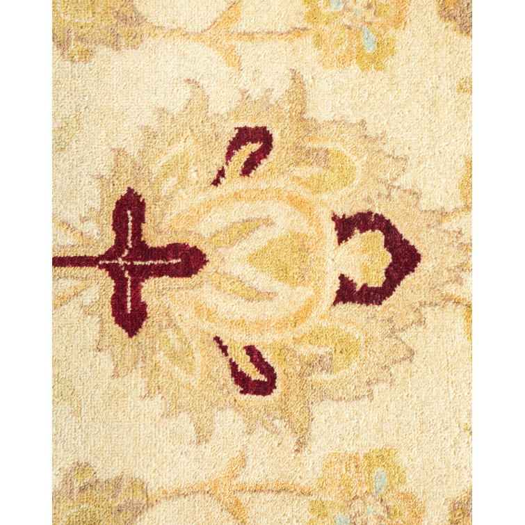 Ivory and Burgundy Hand-Knotted Wool Rectangular Area Rug