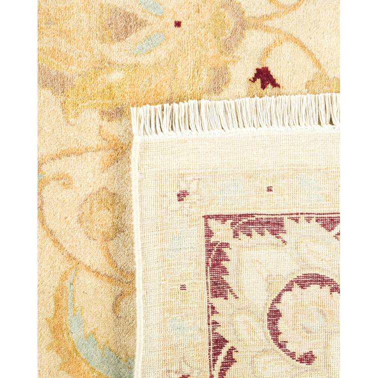 Ivory and Burgundy Hand-Knotted Wool Rectangular Area Rug