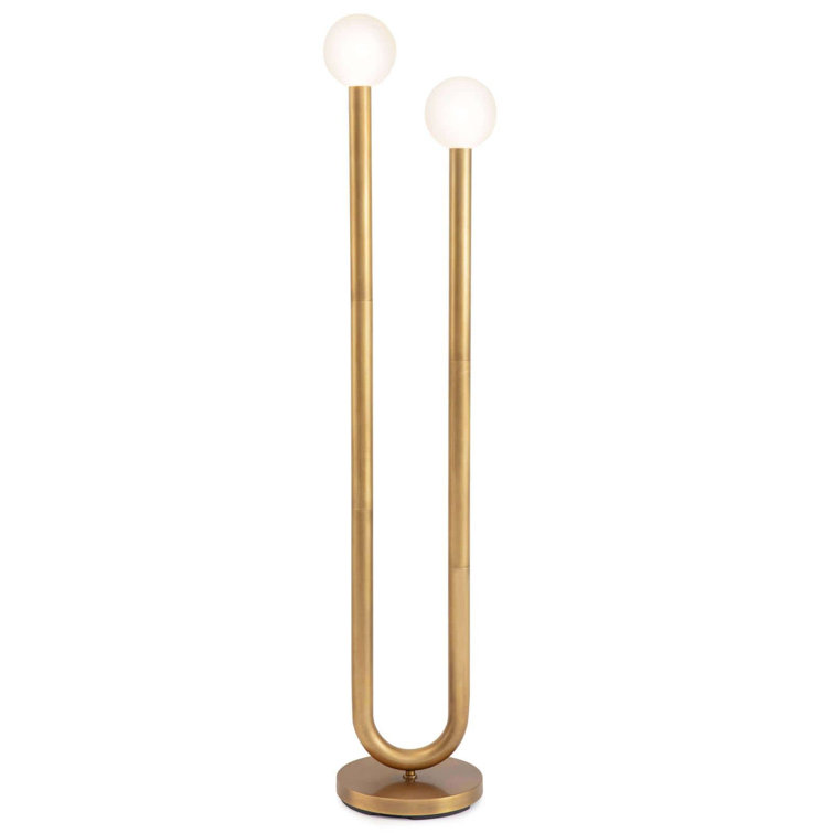 Happy Asymmetrical Natural Brass Floor Lamp with White Glass Globes
