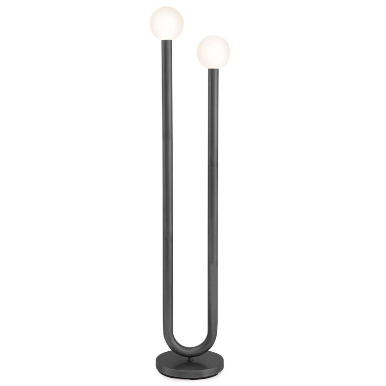 Happy Dual-Pronged Oil Rubbed Bronze Floor Lamp with Matte White Globes