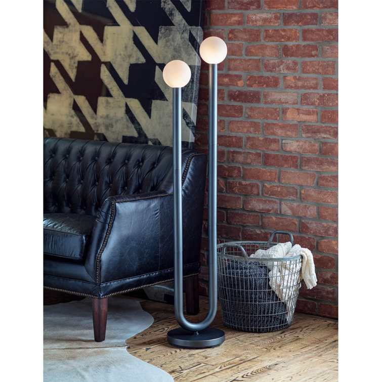 Happy Asymmetrical Natural Brass Floor Lamp with White Glass Globes