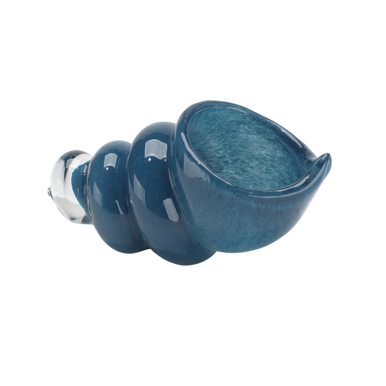 Dark Blue Hand Blown Glass Shell Figurines, Set of 2