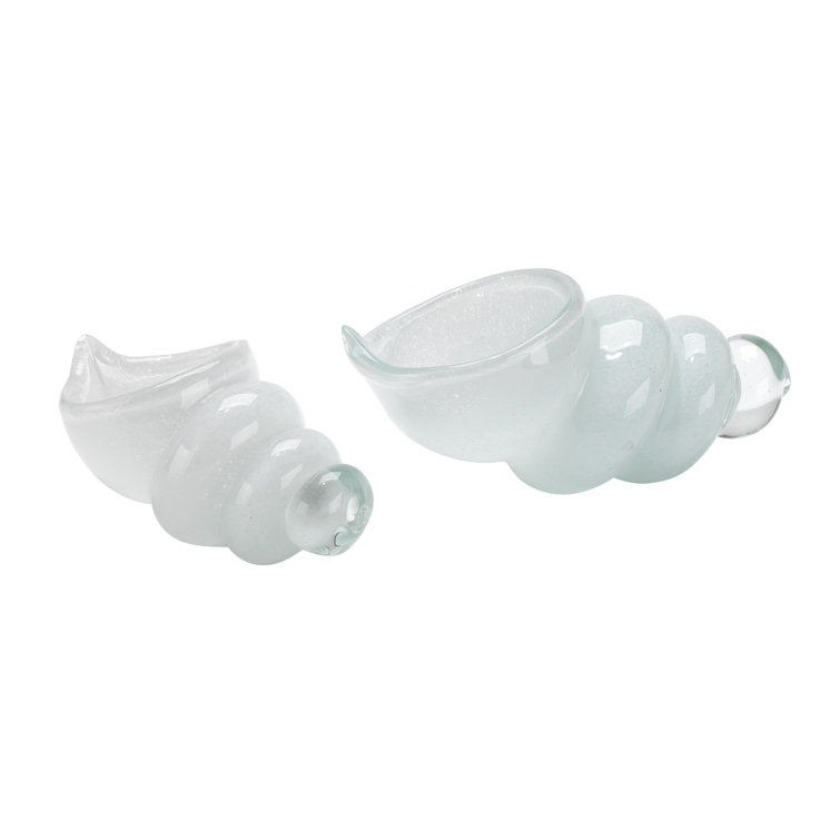 Hand Blown White Glass Coastal Shell Figurines Set