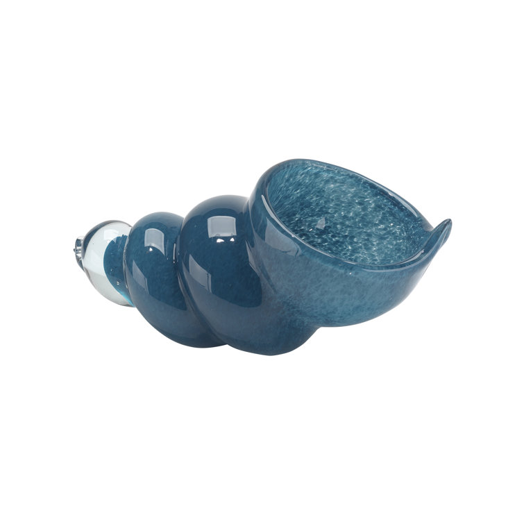 Dark Blue Hand Blown Glass Shell Figurines, Set of 2
