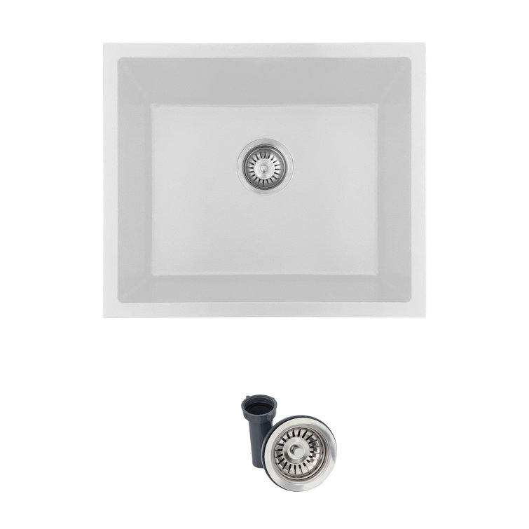 White 22" Composite Granite Single Bowl Drop-in Kitchen Sink