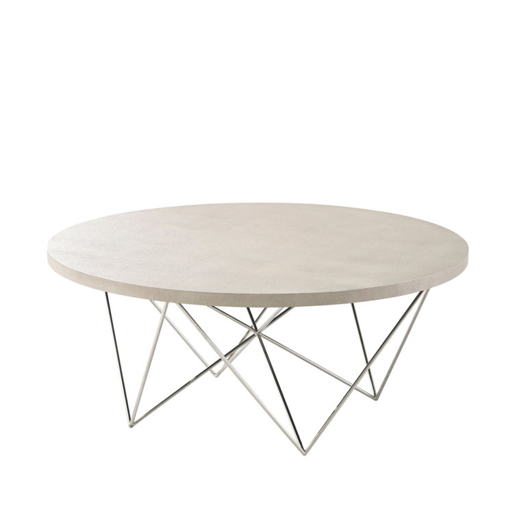 Scandinavian Cream Round Metal Coffee Table with Hairpin Legs