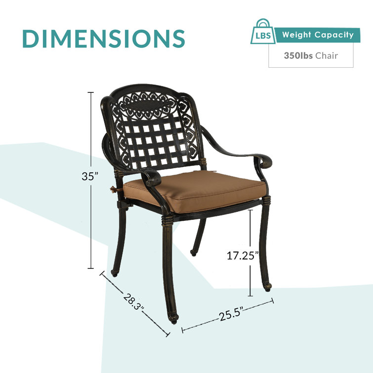 Bronze Metal Outdoor Dining Chairs with Beige Cushions
