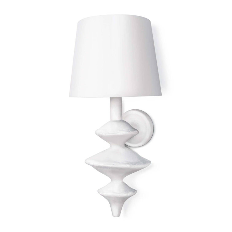 Matte White Linen-Shade Dimmable Steel Wall Sconce