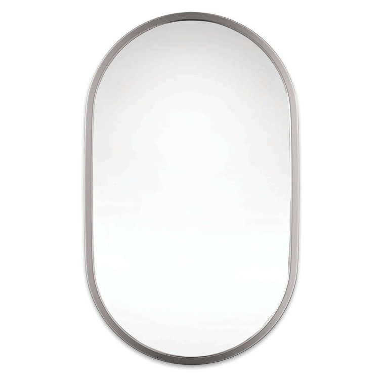 Oval Silver Nickel Minimalist Accent Mirror