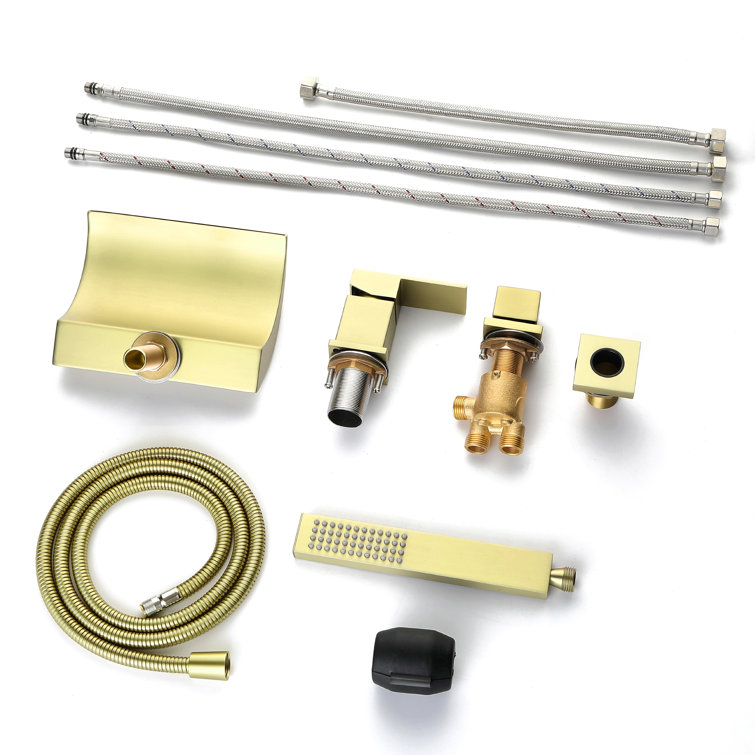 Brushed Gold Single Handle Waterfall Tub Faucet with Hand Shower