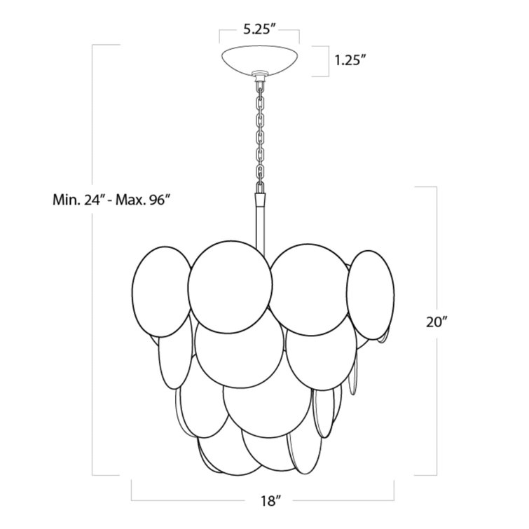 White Glass Disc Modern Chandelier with Blackened Iron Frame
