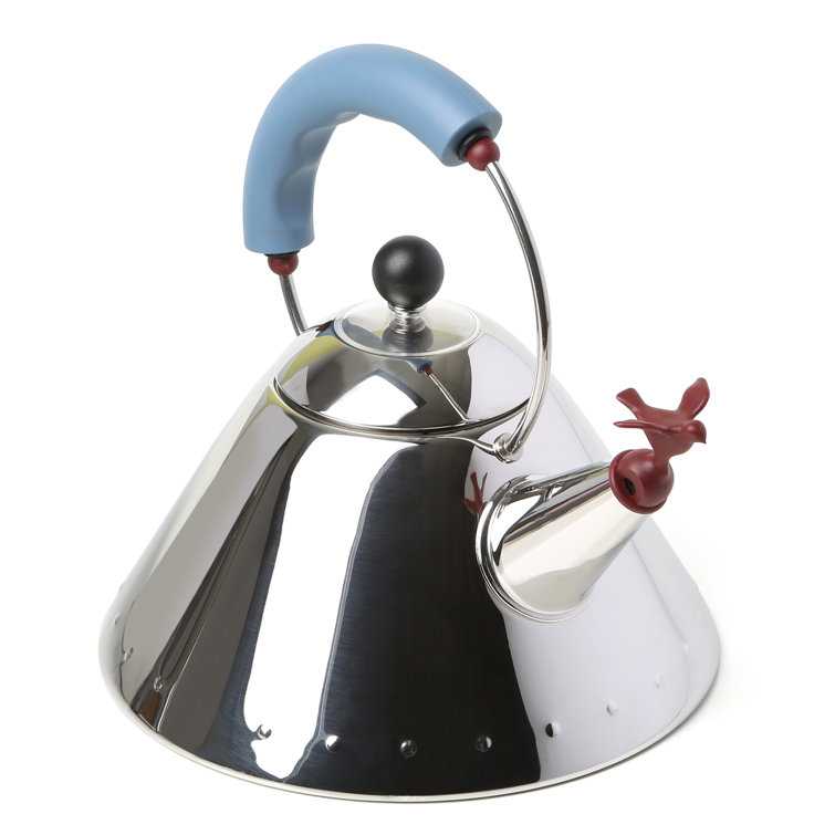 Light Blue Stainless Steel Whistling Kettle with Bird Whistle
