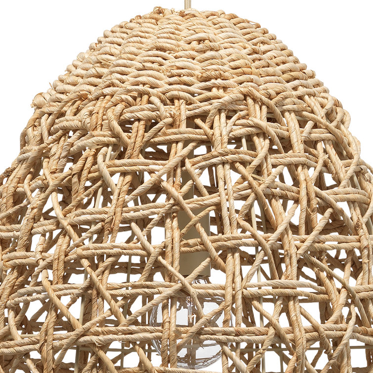 Corn Straw Rope 1-Light Bowl Pendant with Natural Finish
