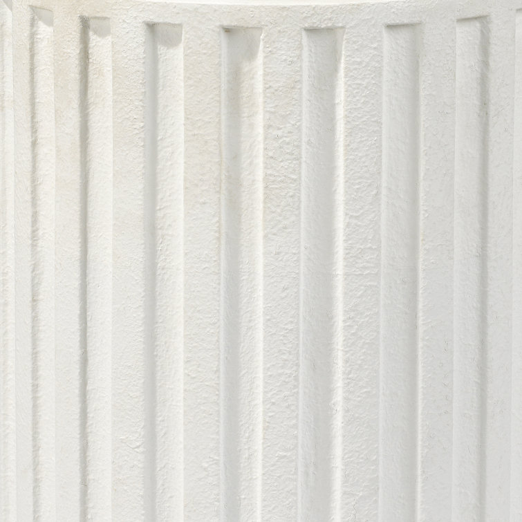 Coastal White Cement Drum-Shaped Fluted Side Table