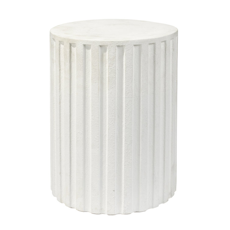 Coastal White Cement Drum-Shaped Fluted Side Table