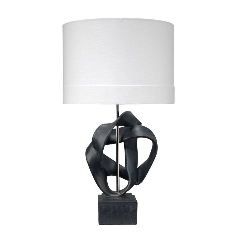 Black Polyresin Table Lamp with White Linen Shade