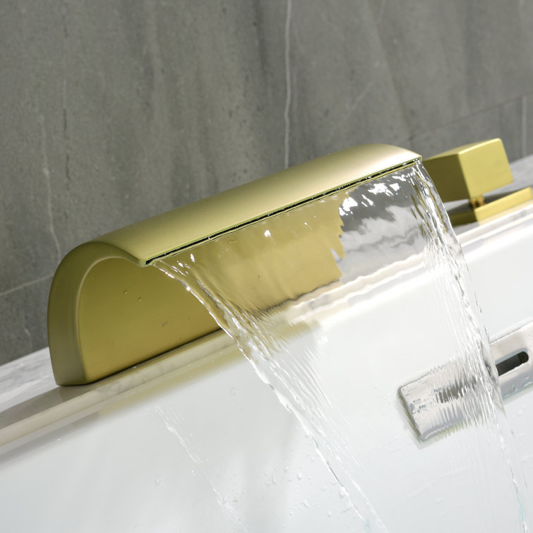 Brushed Gold Single Handle Waterfall Tub Faucet with Hand Shower
