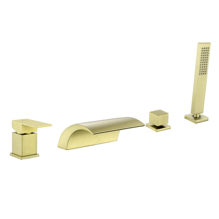 Brushed Gold Single Handle Waterfall Tub Faucet with Hand Shower